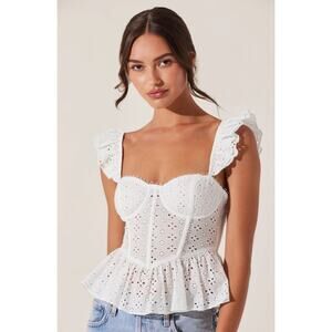 Astr White Eyelet Ruffle Blouse